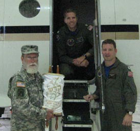 Chaplain (Col) Jacob Goldstein holds a special Torah at Guantanamo Bay, Cuba, in 2007.